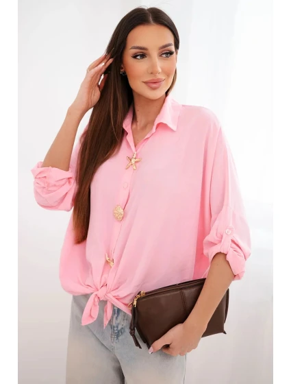 Dámska košeľa s viskózou, ozdobnými gombíkmi a golierom candy pink