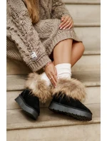 Skórzane Śniegowce Na Platformie Z Futerkiem Czarne Avirisa