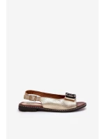 Płaskie Sandały Z Ozdobą Eko Skórzane Złote Lilria Płaskie Sandały Z Ozdobą Eko Skórzane Złote Lilria