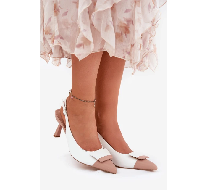 Eleganckie Szpilki Z Ozdobą Eko Skórzane Białe Ottoles