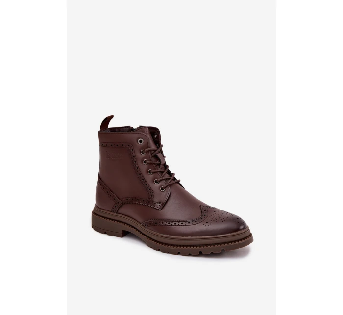 Kožené pánské boty Lee Cooper LCJ 25 33 3960 hnědé Botki Męskie