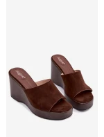 Ženské pantofle na platformě čokoládové Ravelia Ženské pantofle na platformě čokoládové Ravelia