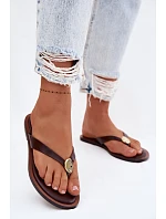 Dámské ploché žabky s zlatým detailem čokoládové model 22102942 - EVENTO