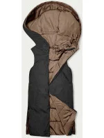 Béžová a grafitová dlhá dámska obojstranná vesta (B8248-12)