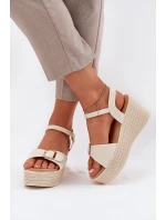 Sandały Damskie Na Koturnie Z Klamrą Beżowe Liniella Sandały Damskie Na Koturnie Z Klamrą Beżowe Liniella