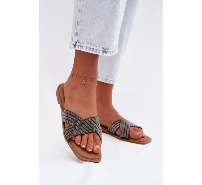 Dámské ploché nazouváky se štrasem Černé Zinnia