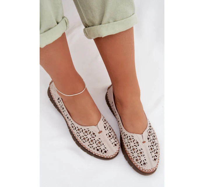 Dámské krajkové baleríny z přírodní kůže model 22026502 šedé - SERGIO LEONE