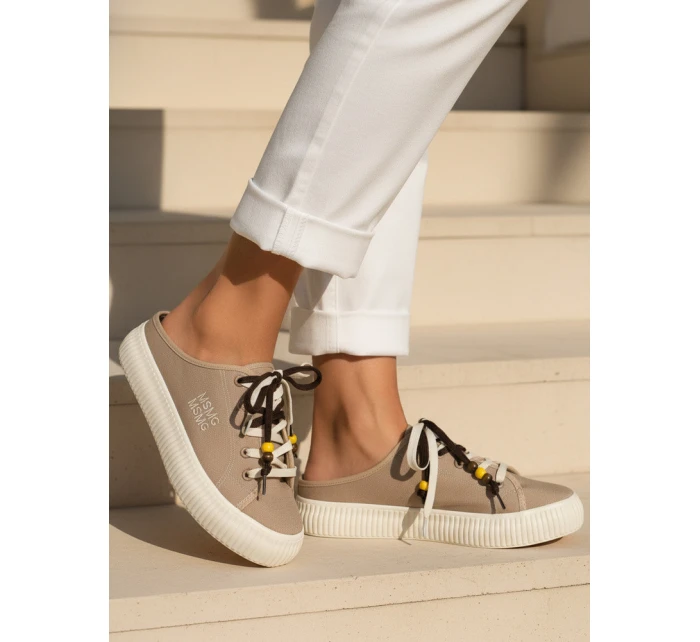Dámske tenisky na platforme s ozdobnými korálkami béžovej farby ZY1406 Dámske tenisky na platforme s ozdobnými korálkami béžovej farby ZY1406