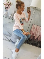 Halenka s potiskem model 18744194 pudrově růžová - K-Fashion Halenka s potiskem model 18744194 pudrově růžová - K-Fashion