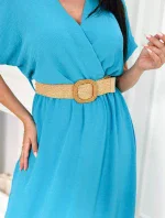 Dlhé šaty s ozdobným pásom tyrkysové