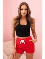 Dámské bavlněné kraťasy s gumou a zavazováním v pase červené