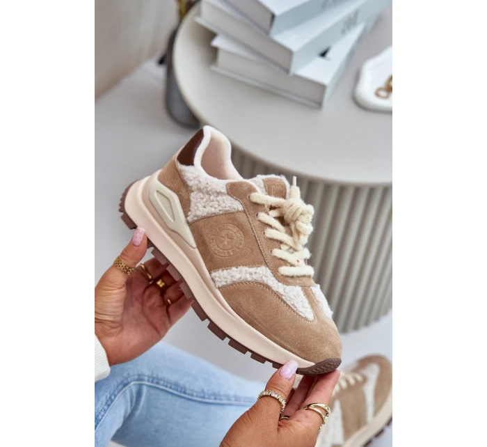 Ocieplane Sneakersy Damskie Skórzane Big Star OO274A317 HI-POLY SYSTEM Beżowe Ocieplane Sneakersy Damskie Skórzane Big Star OO274A317 HI-POLY SYSTEM Beżowe