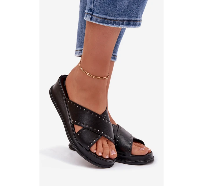 Zdobené dámské sandály na platformě z ekokůže Černé Calorissa