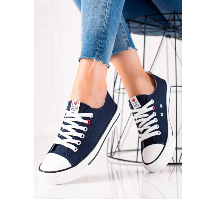 Jedinečné dámske tenisky modrej bez podpätku Jedinečné dámske tenisky modrej bez podpätku