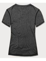 Dámske športové tričko T-shirt v grafitovej farbe s ozdobným prešitím (A-2166)