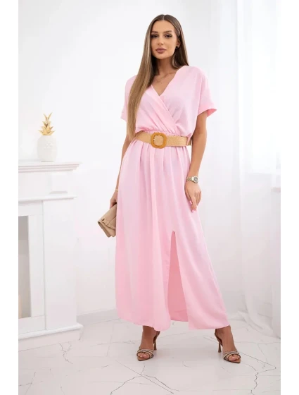 Dlhé šaty s ozdobným pásom cukríky ružová