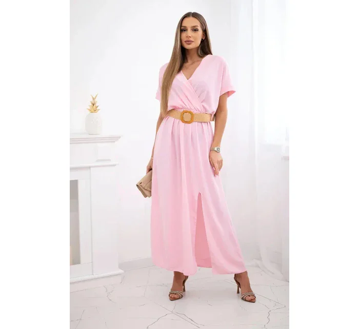 Dlhé šaty s ozdobným pásom cukríky ružová