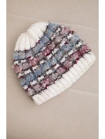 Dámska zimná čiapka s farebným vláknom a elastickou šnúrkou K352 biela+modrá+tmavoružová