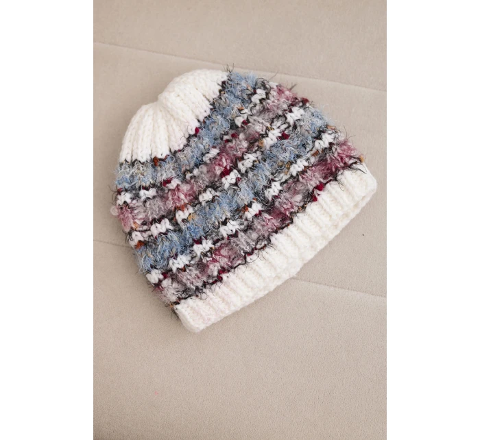 Dámska zimná čiapka s farebným vláknom a elastickou šnúrkou K352 biela+modrá+tmavoružová
