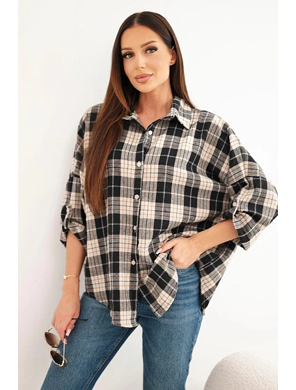 Dámská kostkovaná oversized košile s kapsami tmavě modrá