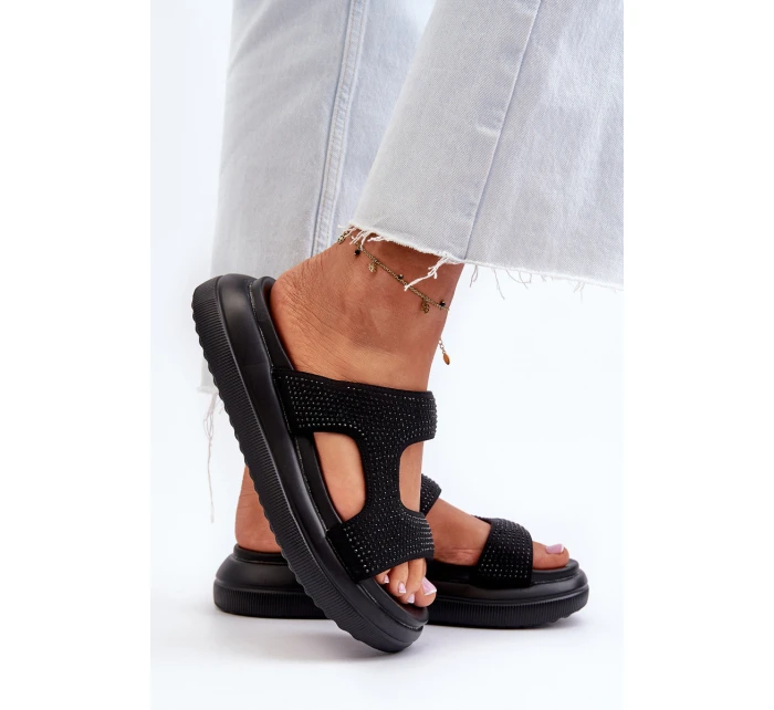 Zdobione Klapki Damskie Na Platformie Czarne Jestella