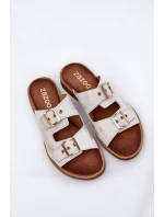 Kožené Ploché Pantofle S Přezkami Zlaté model 21686316 - Zazoo Kožené Ploché Pantofle S Přezkami Zlaté model 21686316 - Zazoo