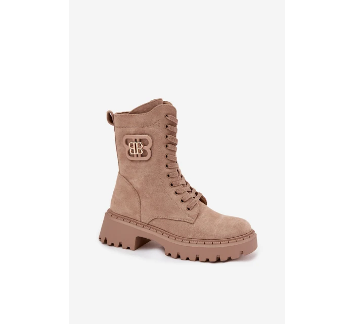 Dámské workery boty s ozdobným zateplené béžové model 21715364 - Boto