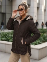 Dámska prechodná prešívaná bunda s odnímateľnou kapucňou hnedá TY5623