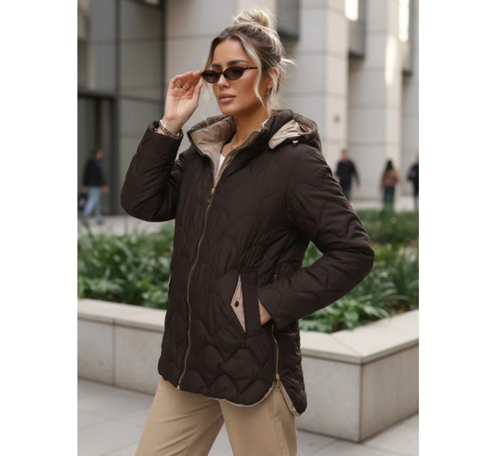 Dámska prechodná prešívaná bunda s odnímateľnou kapucňou hnedá TY5623