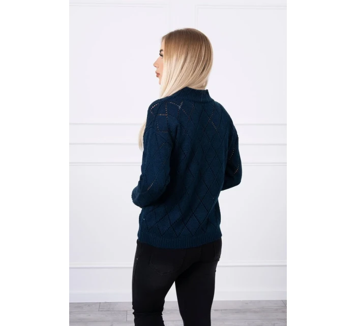 Svetr s polovičním rolákem a model 18745516 vzorem tmavě modrý - K-Fashion