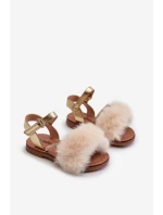 Dětské sandálky na suchý zip s kožíškem Zlaté model 21662983 - Boto Dětské sandálky na suchý zip s kožíškem Zlaté model 21662983 - Boto