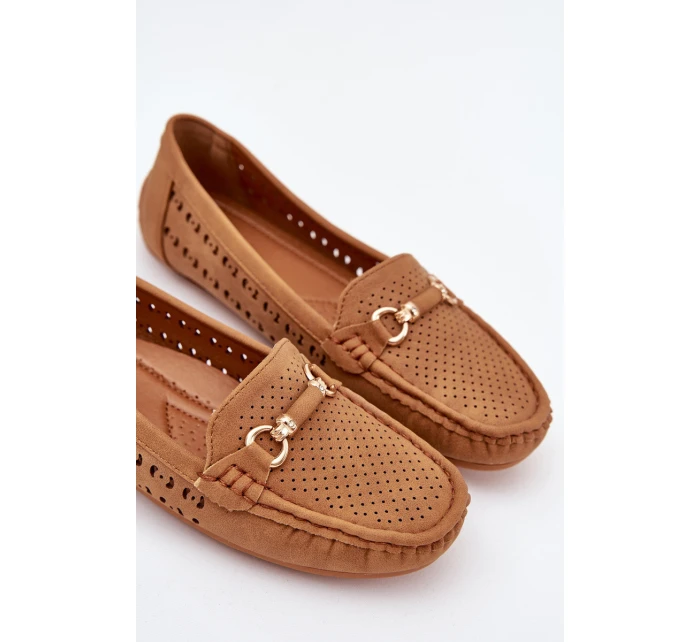 Mokasyny Damskie Ażurowe Z Ozdobą Camel Kaydance