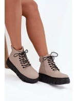 Skórzane Ocieplane Botki Damskie Na Platformie Vinceza 66803 Beżowe