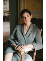 S415 Košeľové šaty viazané v páse - khaki