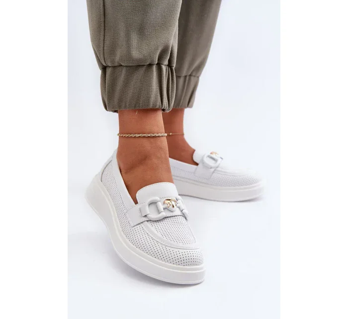 Dámske kožené mokasíny na platforme, biele S.Barski Dámske kožené mokasíny na platforme, biele S.Barski