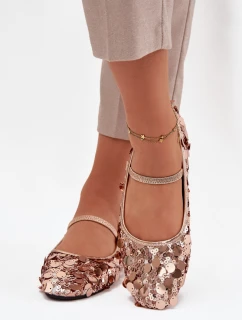 Dámske baleríny Terlina zdobené flitrami - šampanská-ružová