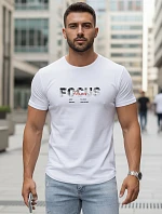 Pánske tričko s veľkým nápisom, bavlnené, biele, FashionStreet NX5137R