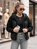 Dámska prešívaná prechodná bunda s kapucňou, čierna, FashionStreet TY6093