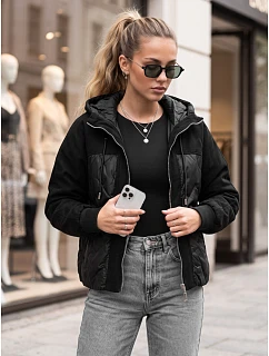 Dámska prešívaná prechodná bunda s kapucňou, čierna, FashionStreet TY6093