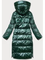 Dámska dlhá zimná bunda s kontrastnou podšívkou zelená (j9-063)
