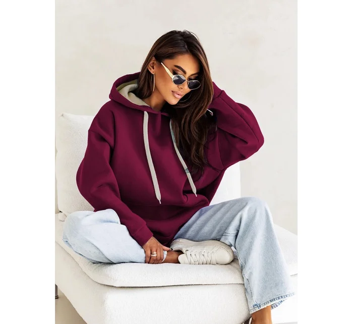 Hrubší dámská klokaní mikina ve vínové bordó barvě model 21777408 - Moon Hrubší dámská klokaní mikina ve vínové bordó barvě model 21777408 - Moon