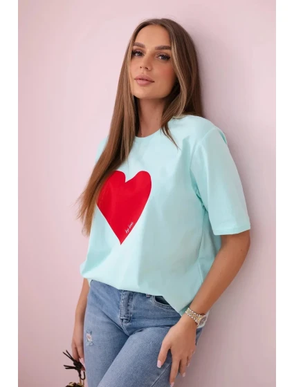Bavlnená blúzka s potlačou srdiečok mätová Bavlnená blúzka s potlačou srdiečok mätová
