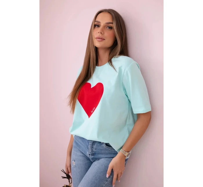 Bavlnená blúzka s potlačou srdiečok mätová Bavlnená blúzka s potlačou srdiečok mätová