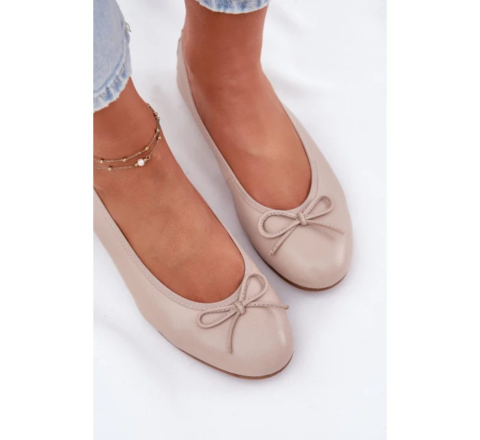 Skórzane Baleriny Damskie Maciejka P6800-04 Beżowe