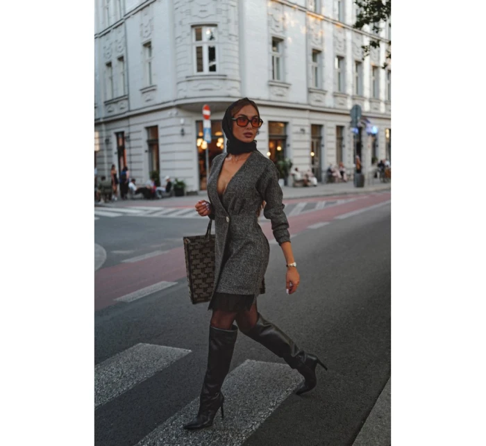 M871 Zavinovacie šaty z tvídu - čierne