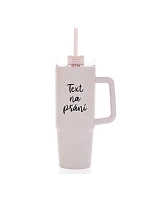 TEXT NA ŽIADOSŤ - ružový cestovný termohrnček s priehľadným viečkom 900 ml