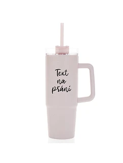 TEXT NA ŽIADOSŤ - ružový cestovný termohrnček s priehľadným viečkom 900 ml