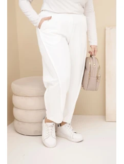 Dámske bavlnené Plus veľkosť s vysokým pásom voľné nohavice Ecru
