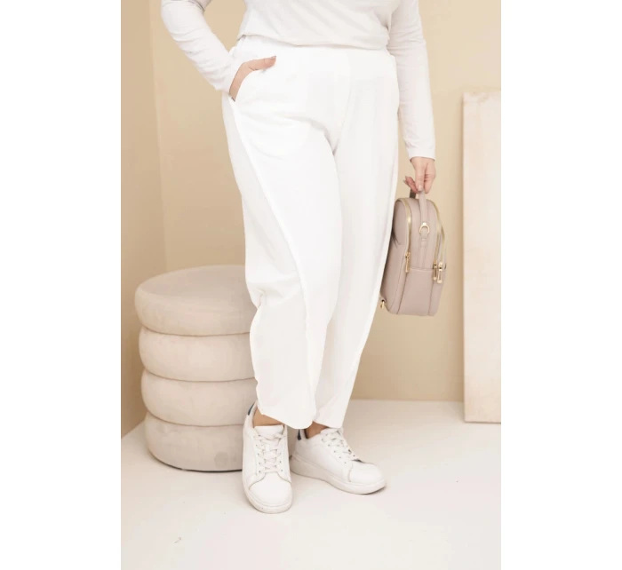 Dámske bavlnené Plus veľkosť s vysokým pásom voľné nohavice Ecru Dámske bavlnené Plus veľkosť s vysokým pásom voľné nohavice Ecru