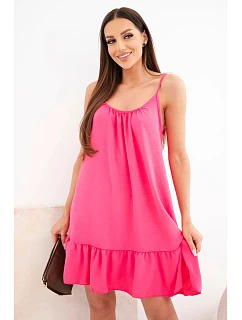 Dámske viskózové šaty bez ramienok s volánom a viazaním ružovej farby